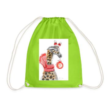 Fröhlicher Giraffe Weihnachtsgruß - Turnbeutel - Neongrün - Vorne