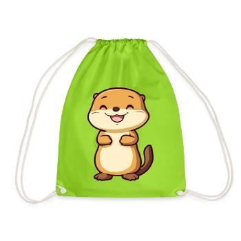 Cute and Happy Otter in Cartoon Style - Adorable - Drawstring Bag - neon green - Front