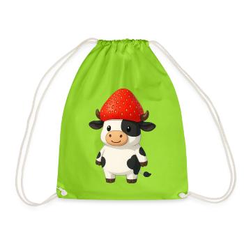 Drôle de vache avec des fraises Chapeau Fruité Humoristique - Sac de sport léger - vert néon - Devant