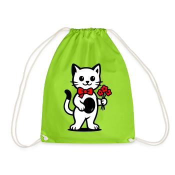 Amoureux des chats kawaii avec ruban rouge - Sac de sport léger - vert néon - Devant