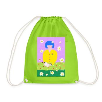 Reading woman in the garden - Drawstring Bag - neon green - Front