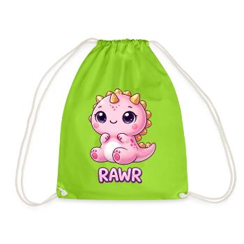 Mignonne fille Chibi de dessins animés de dinosaures T-Rex - Sac de sport léger - vert néon - Devant