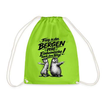 Wandern mit Erdmännchen, Outdoor Aktivität - Turnbeutel - Neongrün - Vorne