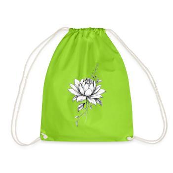 Schwarz-Weiße Lotus-Blumen-Skizze - Turnbeutel - Neongrün - Vorne