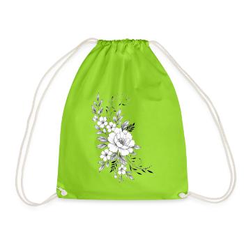 Schwarz-weiße lineare Blüten - Turnbeutel - Neongrün - Vorne