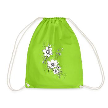 Schwarz-weiße lineare Blüten - Turnbeutel - Neongrün - Vorne