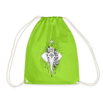 Blumen-Elefantenmandala-Schmuck - Turnbeutel - Neongrün - Vorne