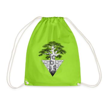 Geometrischer fraktaler Baum auf schwarzem Hintergrund - Turnbeutel - Neongrün - Vorne