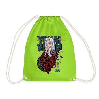 Yokai Serpent Oni Girl Japanese Streetwear Art - Drawstring Bag - neon green - Front