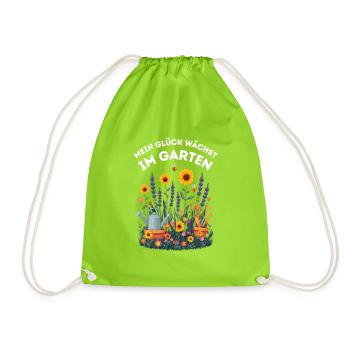 Mein Glück wächst im Garten lustiges Gärtner Motiv - Turnbeutel - Neongrün - Vorne