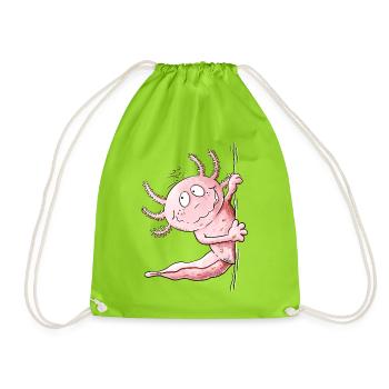 Lustiger Axolotl um die Ecke | Amphibie Geschenk - Turnbeutel - Neongrün - Vorne