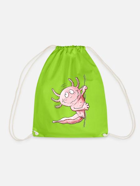 Lustiger Axolotl um die Ecke | Amphibie Geschenk - Turnbeutel - Neongrün
