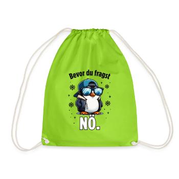 Pingu mit Hoodie und NÖ - Turnbeutel - Neongrün - Vorne