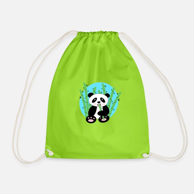 Panda and bamboo - Drawstring Bag - neon green
