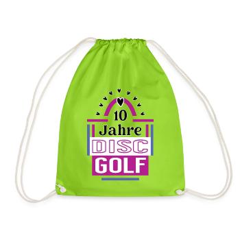 10 Jahre Discgolf Jubiläum Discgolfspielerin - Turnbeutel - Neongrün - Vorne