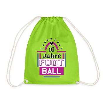 10 Jahre Football Jubiläum Footballspielerin - Turnbeutel - Neongrün - Vorne