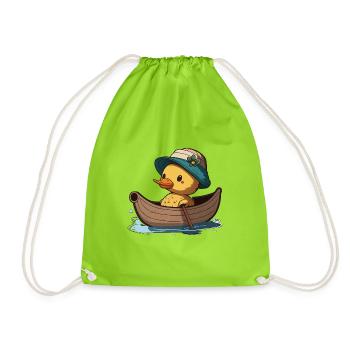 Canard mignon en bateau à rames avec chapeau d’été et fleur - Sac de sport léger - vert néon - Devant
