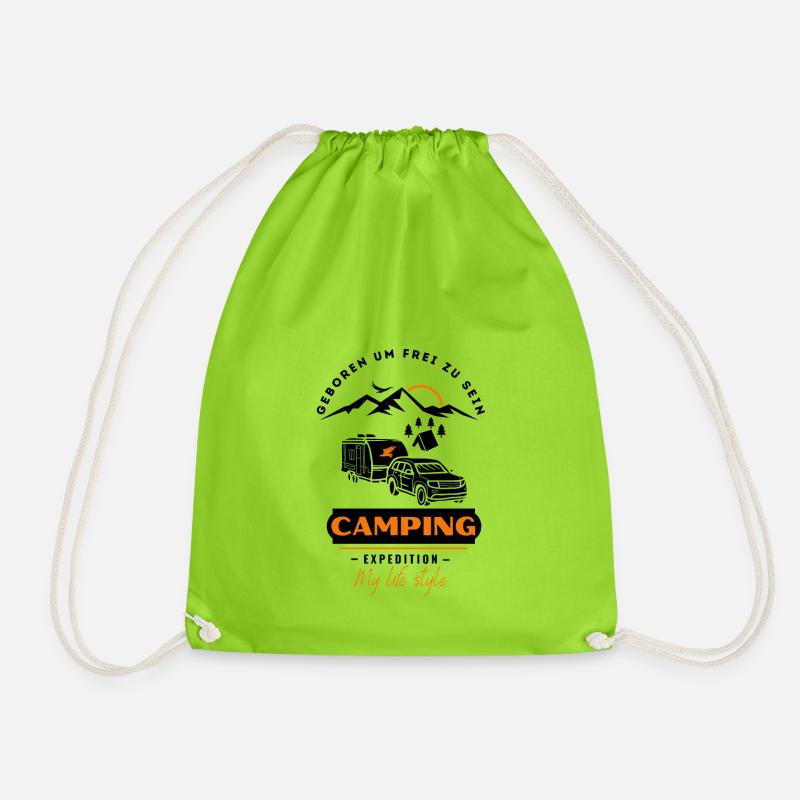 Camping-Wohnwagen & Camping Freunde - Turnbeutel - Neongrün