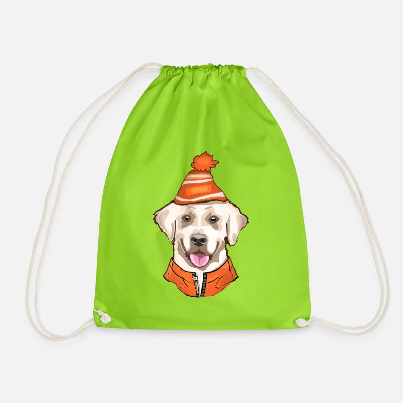 Golden Retriever in winter - Drawstring Bag - neon green
