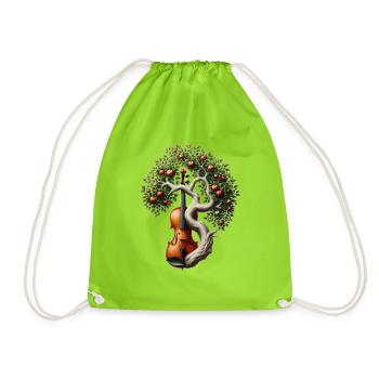 Music, Tree, Violin, Violin, Orchestra, Big Band - Drawstring Bag - neon green - Front