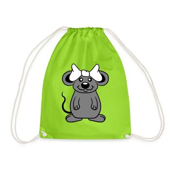 Mouse Woman Pretty Bow Girl Little Rat Cute - Drawstring Bag - neon green - Front