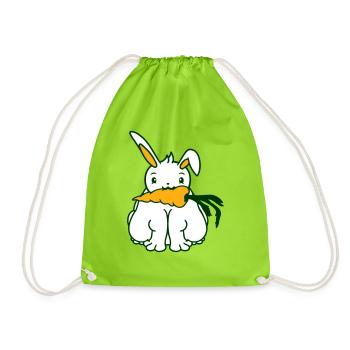 Rabbit Carrot Carrot Eating Mouth Hunger Obesity - Drawstring Bag - neon green - Front