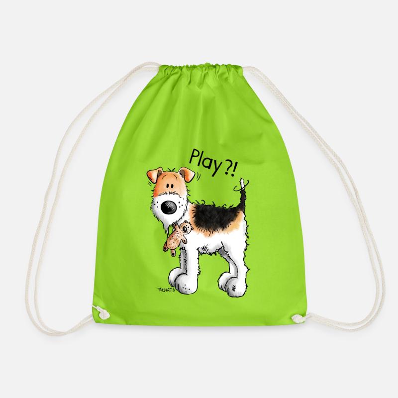 Foxterrier Play - Spielen - Hund - Freunde - Comic - Turnbeutel - Neongrün