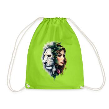 Floral Lion Woman Face - Drawstring Bag - neon green - Front