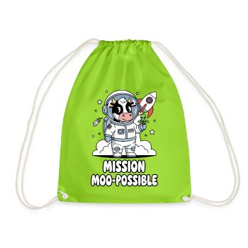 Mission Moo-possible Space Cow Design - Drawstring Bag - neon green - Front