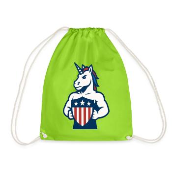 Patriotic Unicorn Guardian Maskottchen-Design - Turnbeutel - Neongrün - Vorne