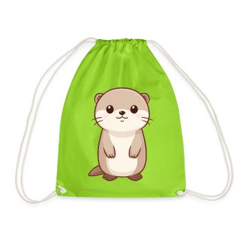 Cute otter – Happy animal drawing - Drawstring Bag - neon green - Front