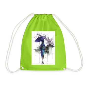 Urban Kimono Under Umbrella - Drawstring Bag - neon green - Front