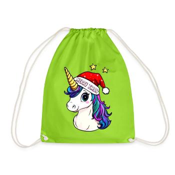 Einhorn Weihnachten - Turnbeutel - Neongrün - Vorne