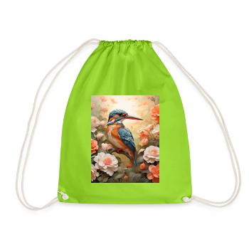 Kingfisher in a sea of flowers - Drawstring Bag - neon green - Front