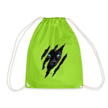 Black big cat with blue eyes - Drawstring Bag - neon green - Front