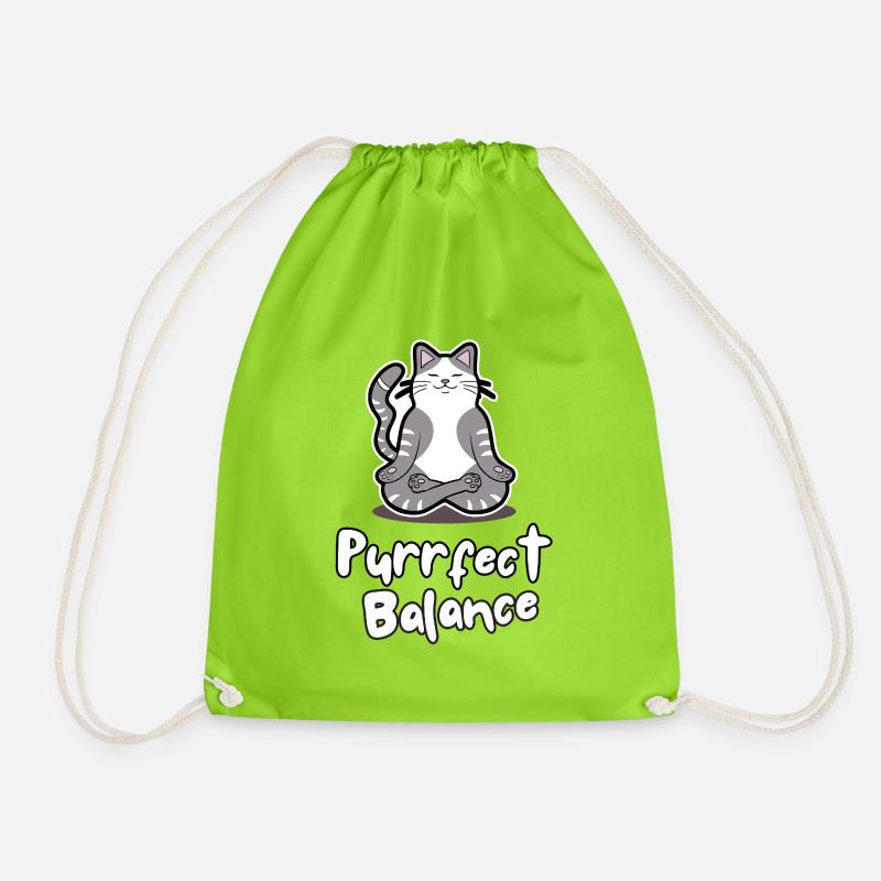 Purrfect Balance - Drawstring Bag - neon green