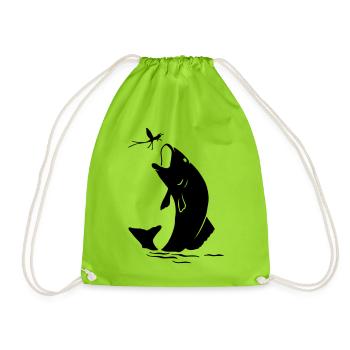 Jumping fish angler gift - Drawstring Bag - neon green - Front