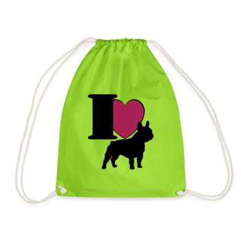 French bulldog I love ... / + - Drawstring Bag - neon green - Front