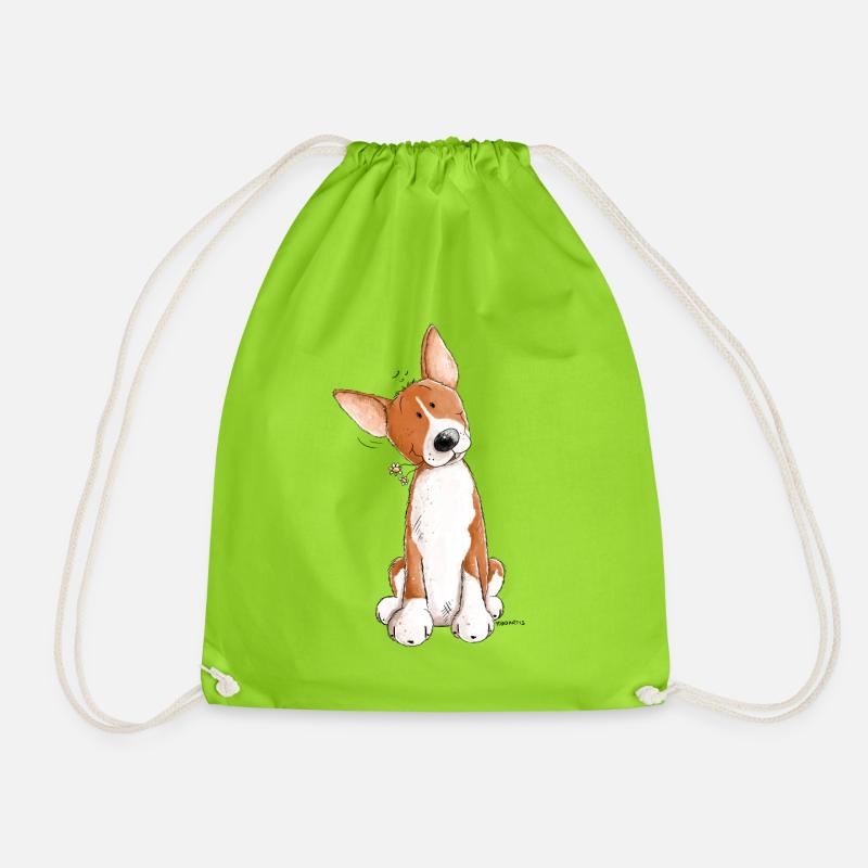 Kleiner Basenji I Hunderasse Comic I Hund - Turnbeutel - Neongrün