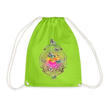 Schmetterlinge Schnörkel Ranke Sonne Muster - Turnbeutel - Neongrün - Vorne