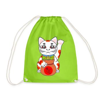 Maneki Neko, Glückskatze, japanese Bobtail Katze - Turnbeutel - Neongrün - Vorne