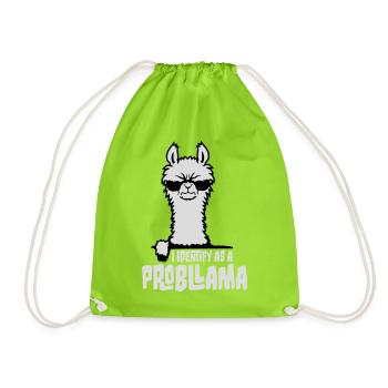 I Identify As A Probllama Cool Lama Problem Spruch - Drawstring Bag - neon green - Front