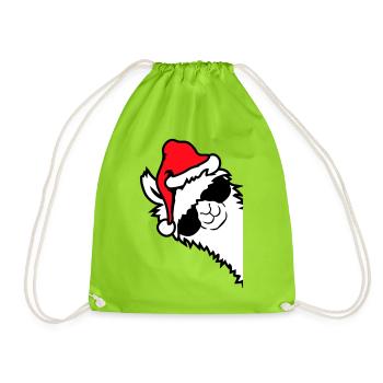 Lama Cool Sonnenbrille Weihnachtsmütze Seitlich - Turnbeutel - Neongrün - Vorne