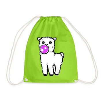Lama Kaugummi Ganzkörper Stehend Frontal Süß Cool - Turnbeutel - Neongrün - Vorne