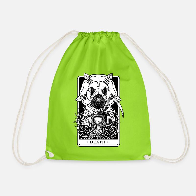 Eurasier | Death BG | Tarot - Drawstring Bag - neon green