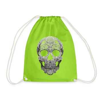 Mandala Totenkopf Ornament - Turnbeutel - Neongrün - Vorne