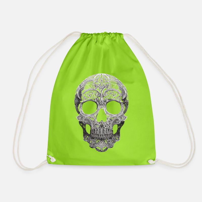 Mandala Totenkopf Ornament - Turnbeutel - Neongrün