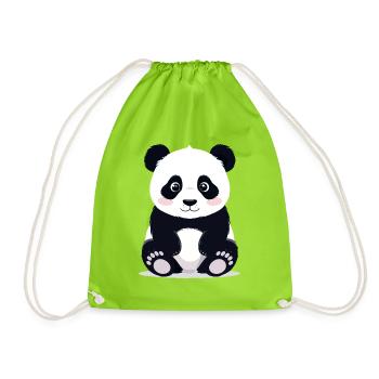 Sitzender Kuschelpanda kleiner süßer Pandabär - Turnbeutel - Neongrün - Vorne
