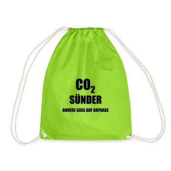 Design "CO2 Sünder .. Andere Gase auf Anfrage" - Turnbeutel - Neongrün - Vorne