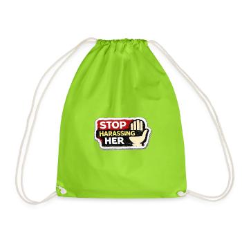 Stop Harassing Her Respect Women Sticker - Drawstring Bag - neon green - Front